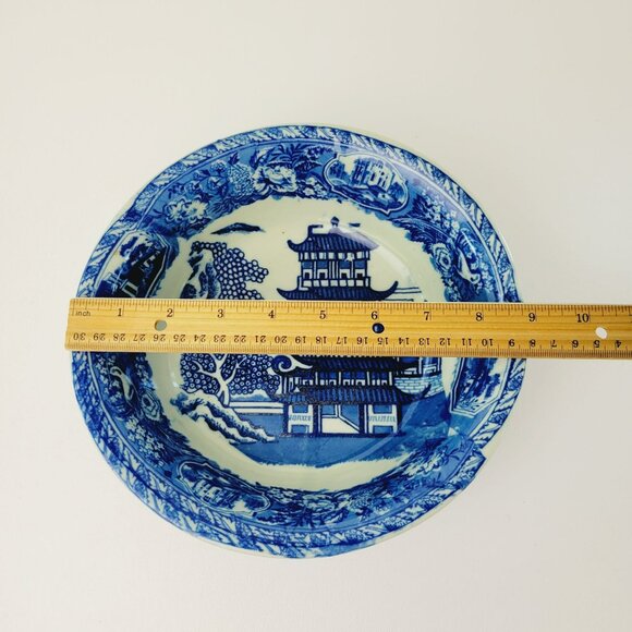 Vintage Blue & White VictorianWare Ironstone Bowl Chinoiserie Pagoda Blue Willow - Picture 9 of 15